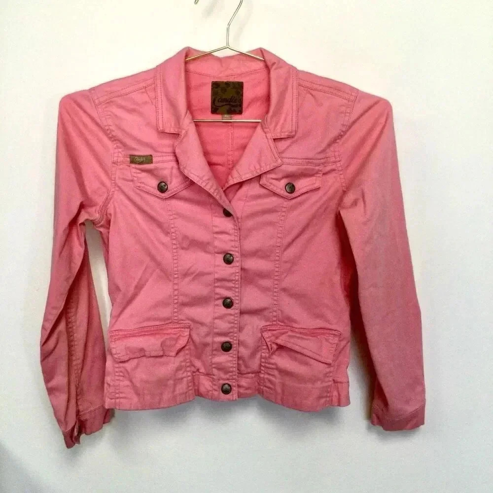 Candies Girls Kids Pink Long Sleeve Pockets Collared Button Down Jacket Size XL‎